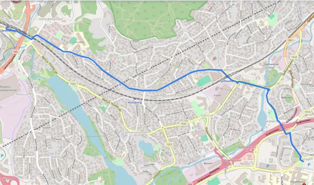 Lørenskog stasjon - Ahus, over Haneborg