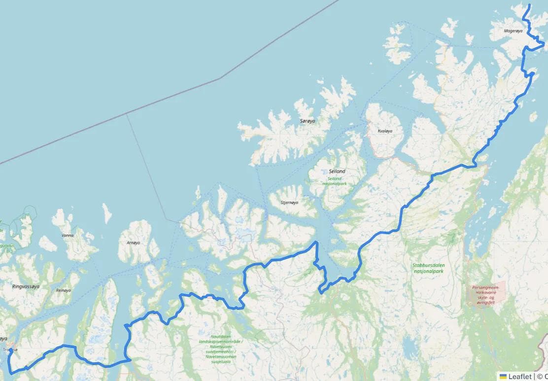 Kart NSR1 Tromsø-Kirkenes