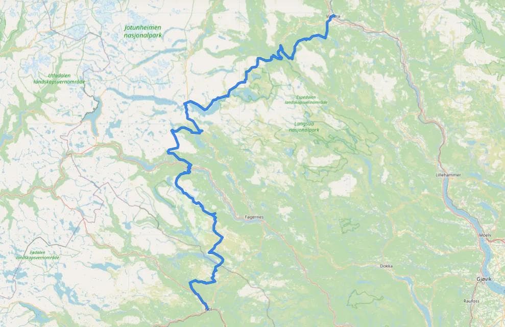 Kart NSR5, Mjølkevegen, Gol-Vinstra