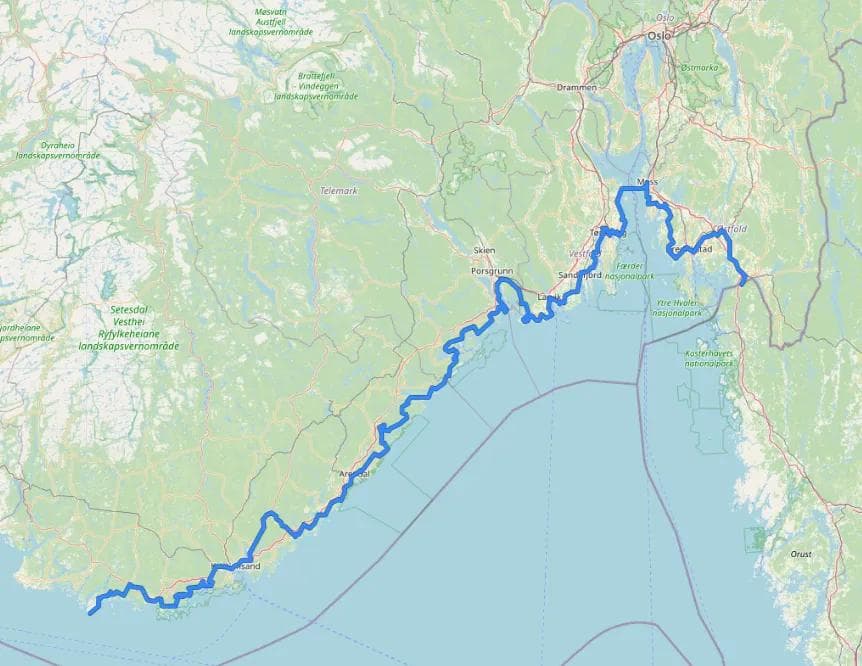 Kart NSR1 Trondheim-Bergen