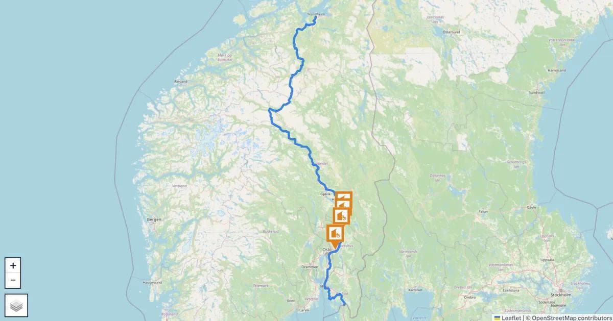 Kart NSR1 Halden-Trondheim